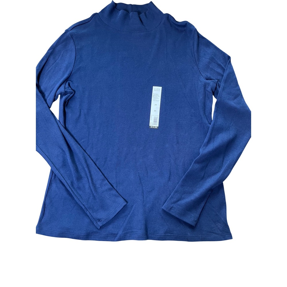NWT Croft & Barrow Womens Navy Blue Long Sleeve‎ Mockneck Tee Shirt Size Medium